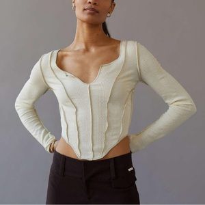 Urban Outfitters Moon Notch Neck Top in Cream